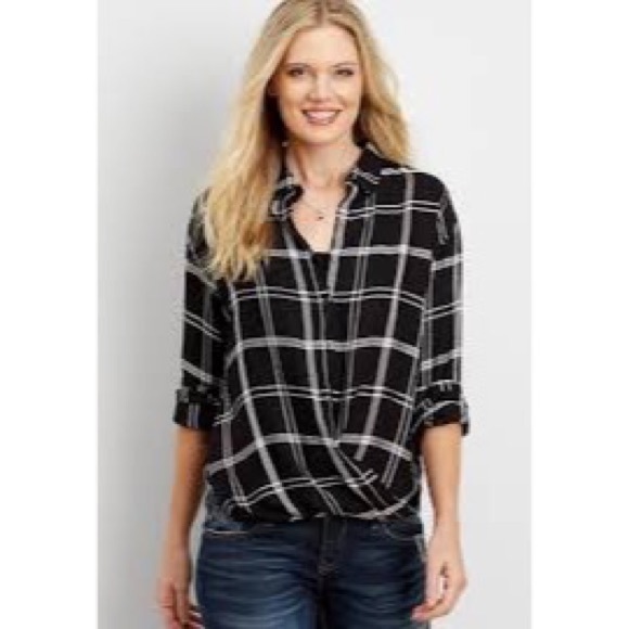 Maurices Tops - NWT Maurices Plaid Faux Wrap Button Front Top